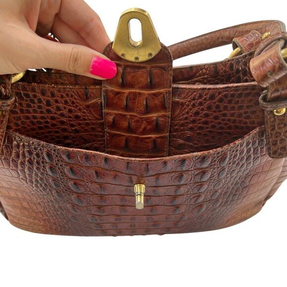 Brahmin Collette Pecan Melbourne Crocodile-Embossed Leather Shoulder Bag - Picture 14 of 16